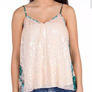 Daytrip Floral Top Pieced Sequins Tank